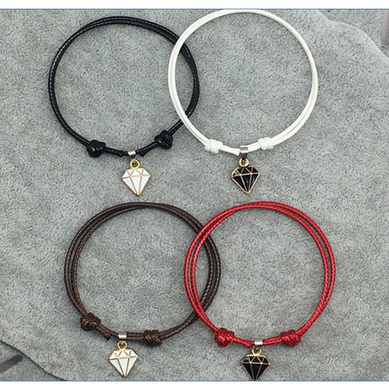 Retro Casual Diamond Red Black Rope Couple Bracelet