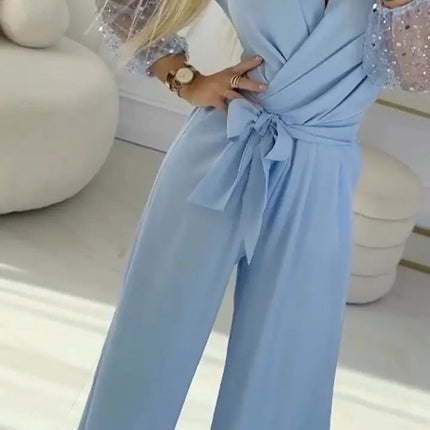 Sequined Top Wide Leg Pants Casual Suit Women