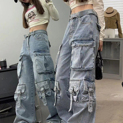 Autumn American Vintage Street Trendy Multi-pocket Workwear Jeans