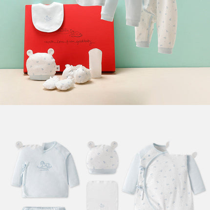 Premium Light Blue Newborn Baby Clothes Gift Box | 100% Soft Cotton Essential Infant Layette Set with Fox Illustrations