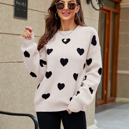 New Valentine's Day Heart Round Neck Plus Size Loose Women's Knit Sweater