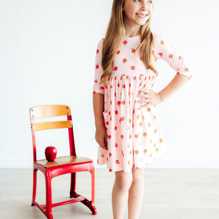 An Apple a Day 3/4 Sleeve Pocket Twirl Dress