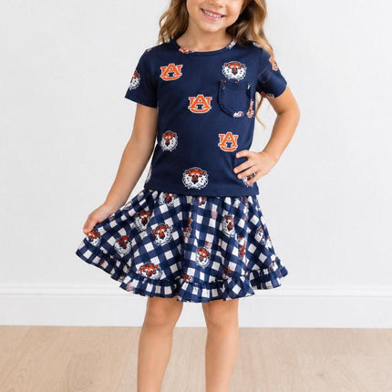 Auburn Blue Aubie Ruffle Pocket Tee