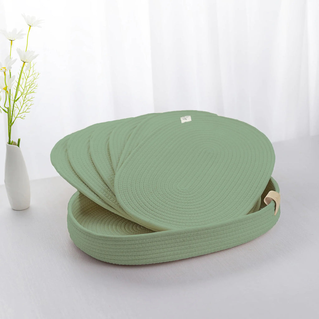 ART pinecone Placemats Set of 6 Oval – Woven Boho Farmhouse Table Mats for Dining Table for 6 Kitchen Decor Washable and Handmade Rustic Table Accessories(Oval Stone Green)