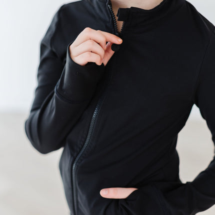 SALE Balanced Black Full-Zip Ruffle Active Jacket