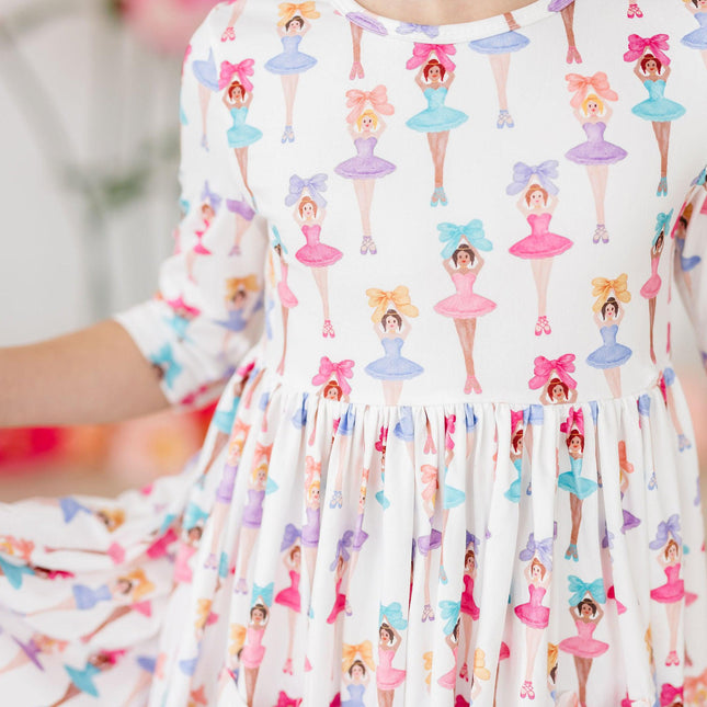 Ballerina Bows 3/4 Sleeve Pocket Twirl Dress