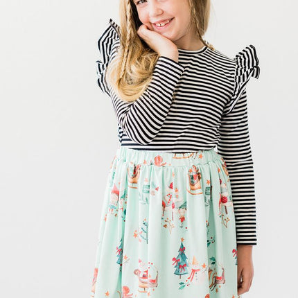 Black & White Stripe L/S Ruffle Tee