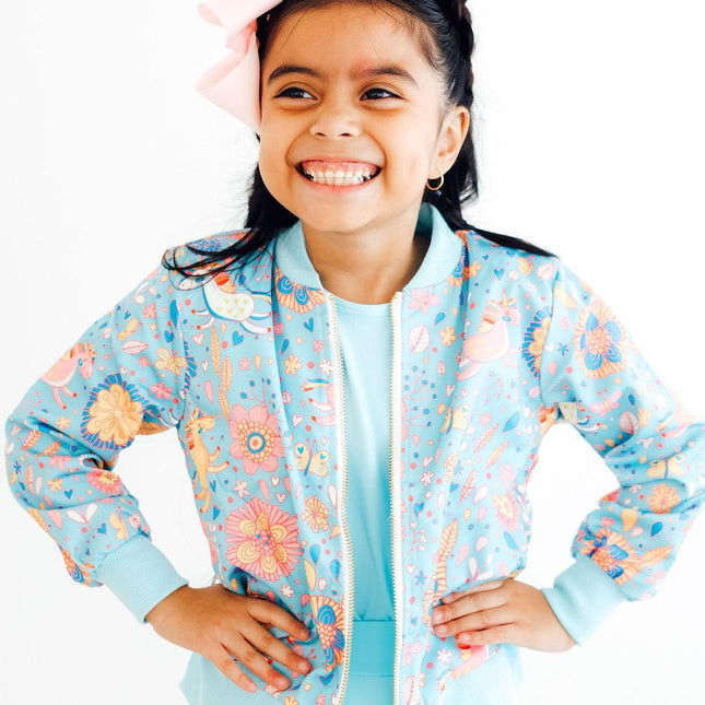 SALE Blue Retro Unicorns Satin Jacket