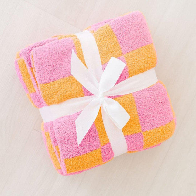 Bright Pink/Orange Checker Cozy Blanket