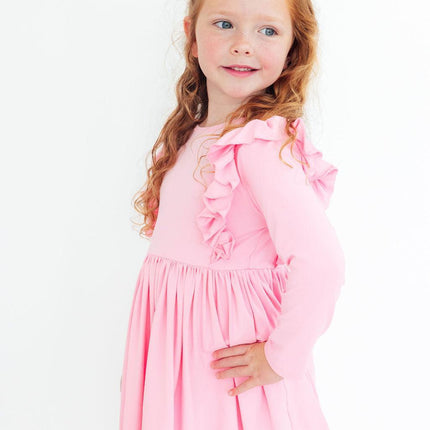Bubblegum Pink L/S Ruffle Twirl Dress
