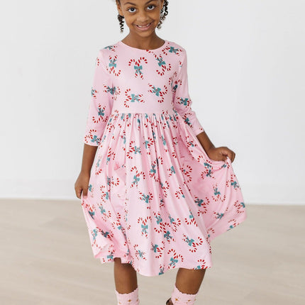 Candy Cane Cutie 3/4 Sleeve Pocket Twirl Dress