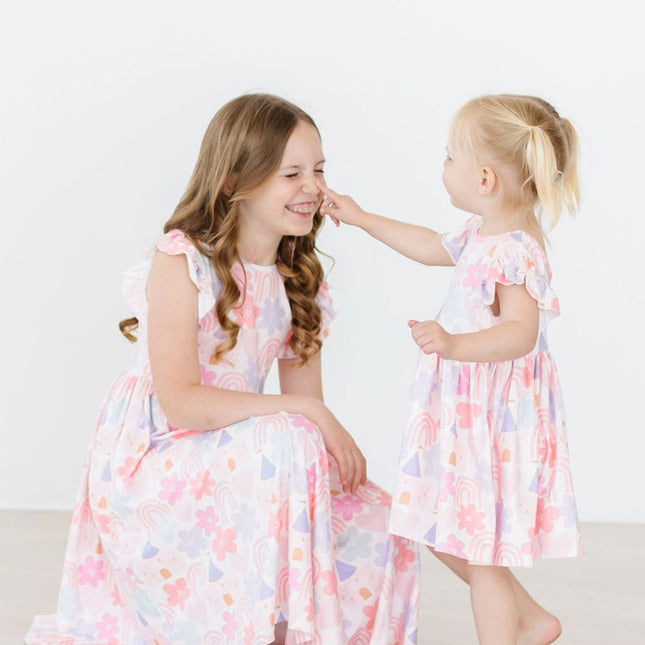 Castles & Rainbows Flutter Sleeve Twirl Dress