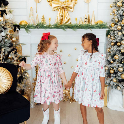 Clara's Christmas 3/4 Sleeve Ruffle Twirl Dress