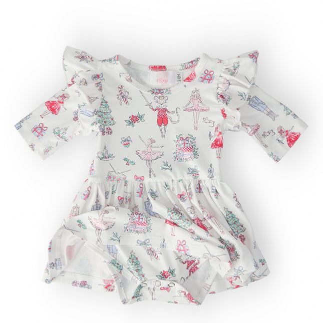 Clara's Christmas 3/4 Sleeve Flutter Twirl Bodysuit