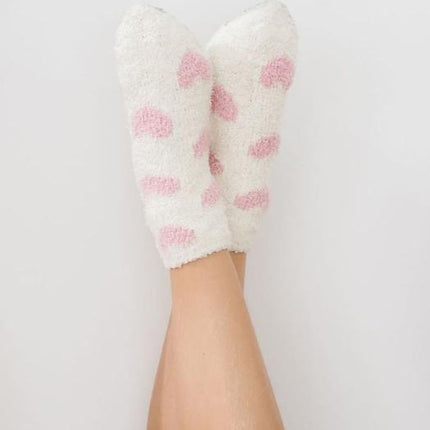 Coconut/Light Pink Heart Cozy Socks