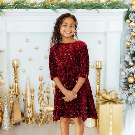 Cranberry Velvet Sequin Dress