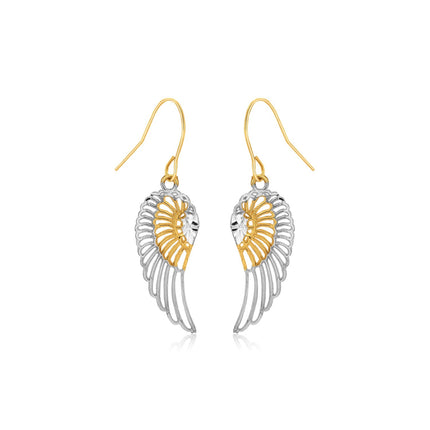 Two-Tone Wing Drop Earrings in 10K Gold