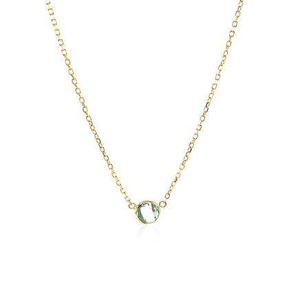 14k Yellow Gold 17 inch Necklace with Round Blue Topaz