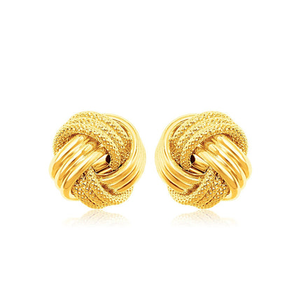 14k Yellow Gold Love Knot with Ridge Texture Earrings