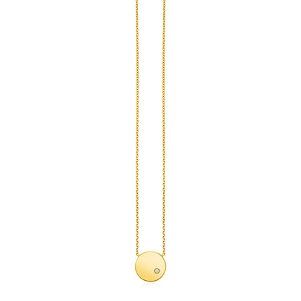 14k Yellow Gold Necklace with Polished Round Pendant with Diamond