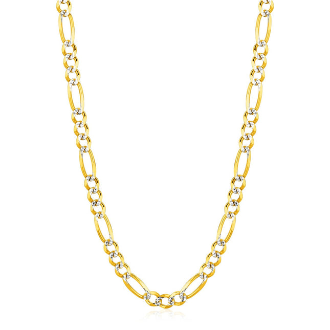 14K Yellow Gold Solid Pave Figaro Chain (5.90 mm)