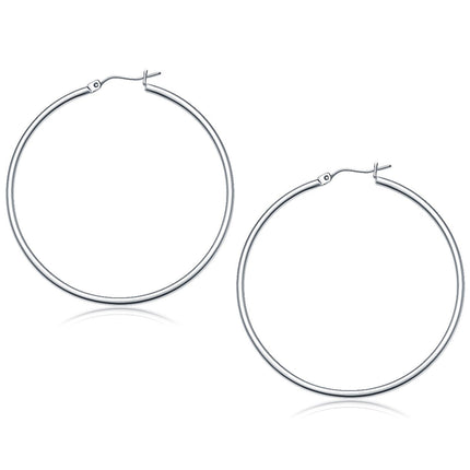 10k White Gold Polished Hoop Earrings (2x50mm)