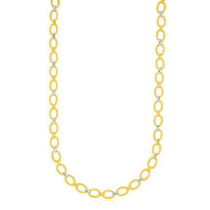 14k Two-Tone Gold Multi-Textured Oval Link Fancy Necklace