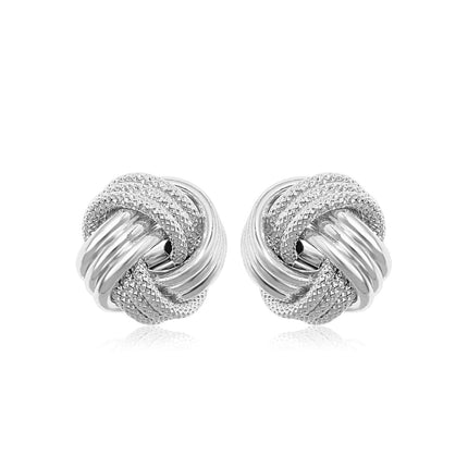 14k White Gold Love Knot with Ridge Texture Earrings