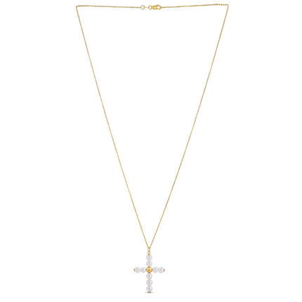 14k Yellow Gold Pearl Cross Pendant
