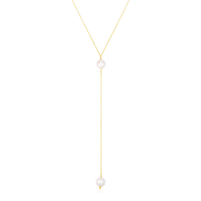 14k Yellow Gold Lariat Necklace with Pearls