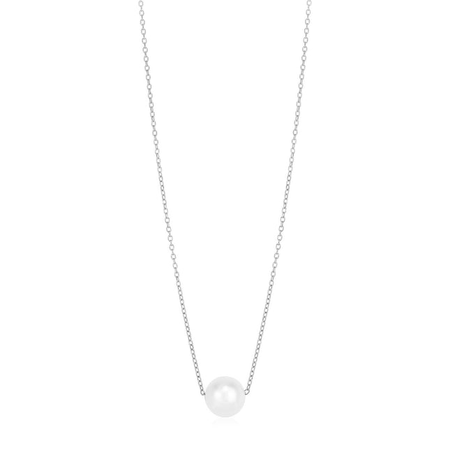 14k White Gold Pearl Solitaire Necklace