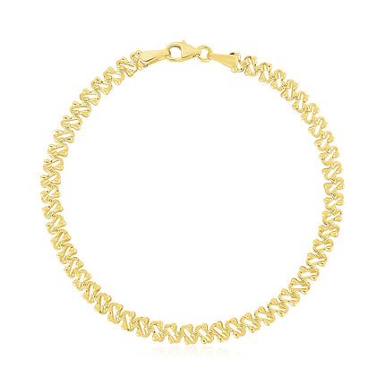 14k Yellow Gold High Polish Textured Fancy Chain Bracelet (4mm)