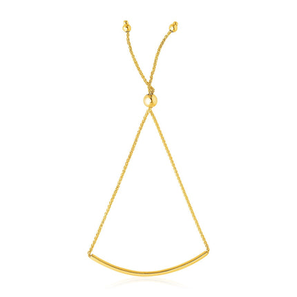 14k Yellow Gold Smooth Curved Bar Lariat Design Bracelet