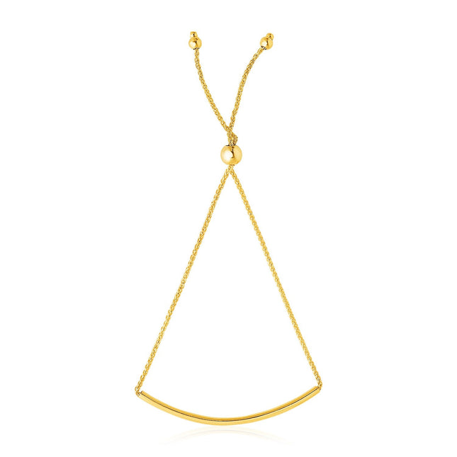 14k Yellow Gold Smooth Curved Bar Lariat Design Bracelet