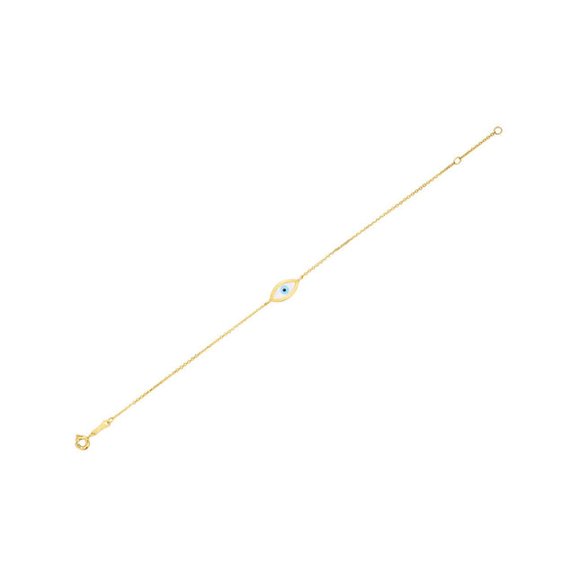 14k Yellow Gold MOP Evil Eye Bracelet (1.00 mm)