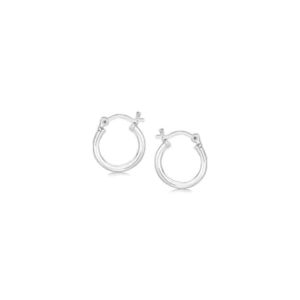 Sterling Silver Rhodium Plated Thin and Small Polished Hoop Earrings (2x10mm)