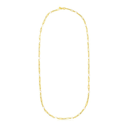 14k Yellow Gold Paperclip Chain and Pearl Necklace