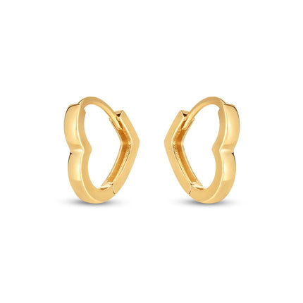 14k Yellow Gold Heart Huggie Hoops