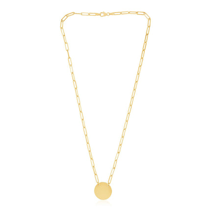 14k Yellow Gold High Polish Circle Disc Paperclip Link Necklace