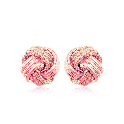 14k Rose Gold Love Knot with Ridge Texture Earrings