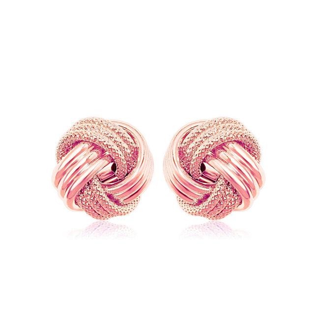 14k Rose Gold Love Knot with Ridge Texture Earrings