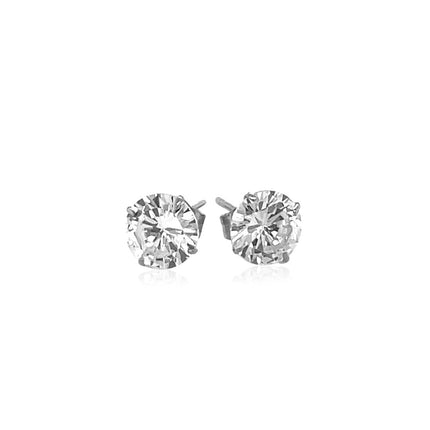 14k White Gold Stud Earrings with White Hue Faceted Cubic Zirconia(6mm)