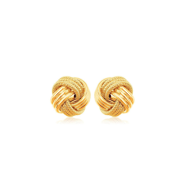 10k Yellow Gold Love Knot with Ridge Texture Earrings
