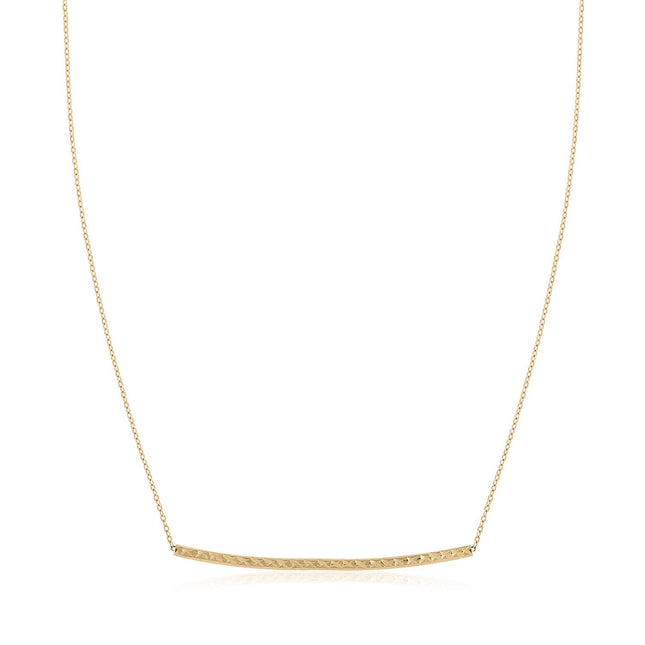 14k Yellow Gold Thin Textured Bar Necklace