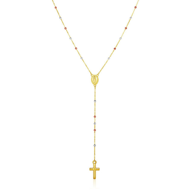 14k Tri Color Gold Lariat Rosary Necklace