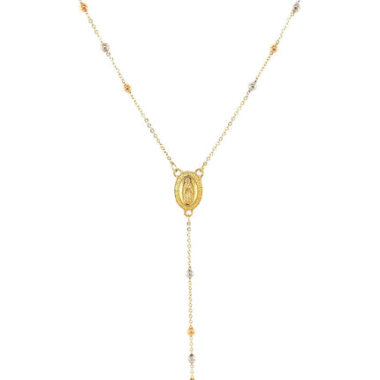 14k Tri Color Gold Lariat Rosary Necklace