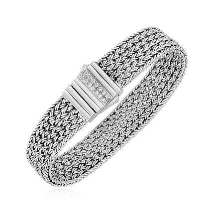 Woven Rope Bracelet with White Sapphire Accented Clasp in Sterling Silver (15.00 mm)