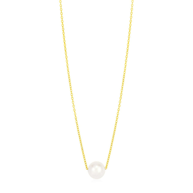 14k Yellow Gold Pearl Solitaire Necklace
