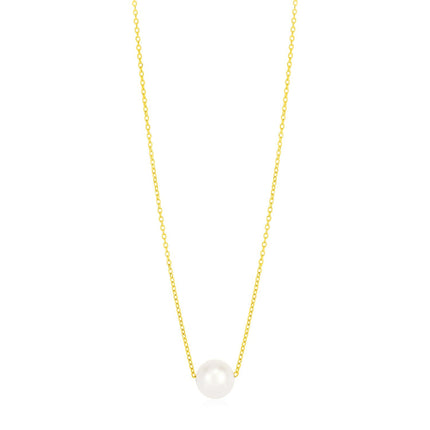 14k Yellow Gold 7mm Pearl Solitaire Necklace