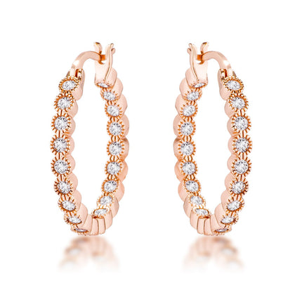 Dotted CZ Round Bezel Hoop Earrings